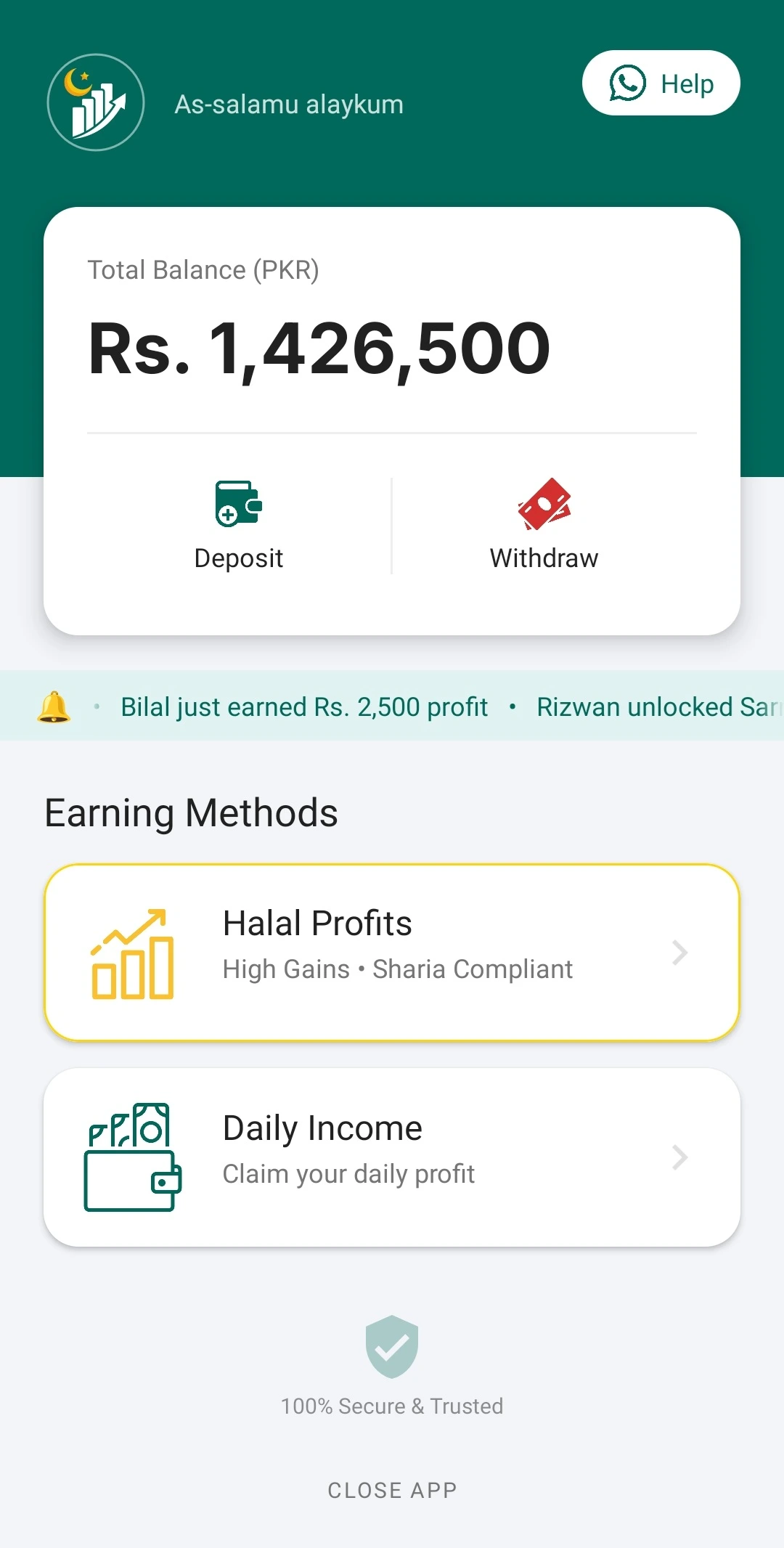 Roshan Fund App Interface